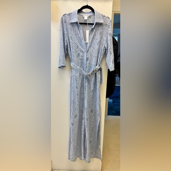 Venus Light Blue Chevron Overlay Belted Shirt Dress Women country lace - Picture 12 of 14